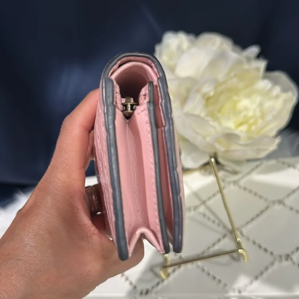 💖GUCCI Guccissima Signature Crystal Cat Card Case Wallet Light Candy Pink